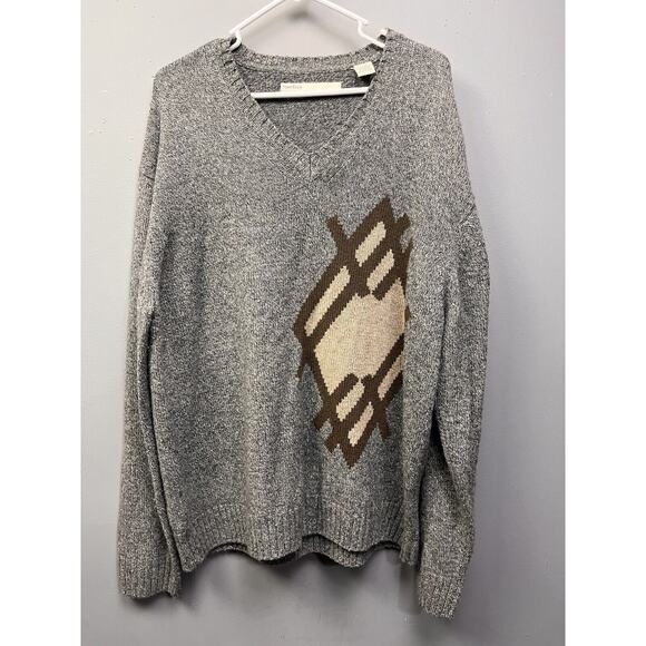 Perry Ellis Sweater Men's XXL Lambswool Cashmere blend Diamond Gray Pullover‎ - Picture 1 of 6